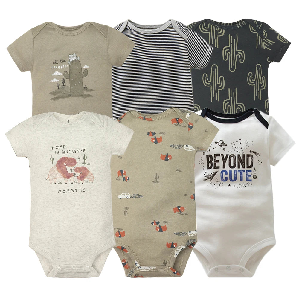 3-6Pcs/Lot Baby Bodysuits Summer Newborn Baby Clothes 100% Cotton Cartoon Baby Clothing Infant Bebe Baby Boy Girl Clothes 0-24M