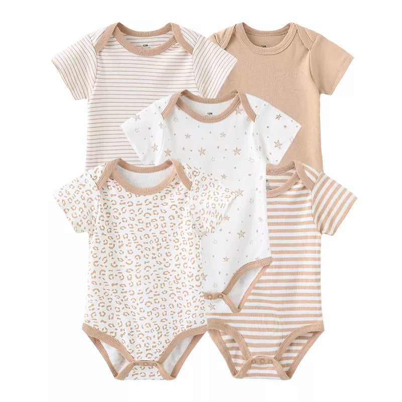 5pcs/lots Newborn Baby Rompers Short Sleeve Cotton Fashion Overalls Infantis Clothes Roupas De Bebe Outfit Kids Clothing