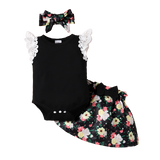 Newborn Baby Clothes Summer Sets For Girls Lace Sleeve Romper+Bow Skirts 3pcs Toddler Girls Outfits Suit
