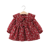 Retro Floral Long Sleeve Baby Girl Dress for Spring and Autumn