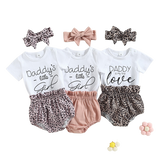 Lovely Baby Girl Summer Clothes Sets 0-18M Letter Print Short Sleeve Bodysuits+Ruffles High Waist Shorts+Headband Outfits