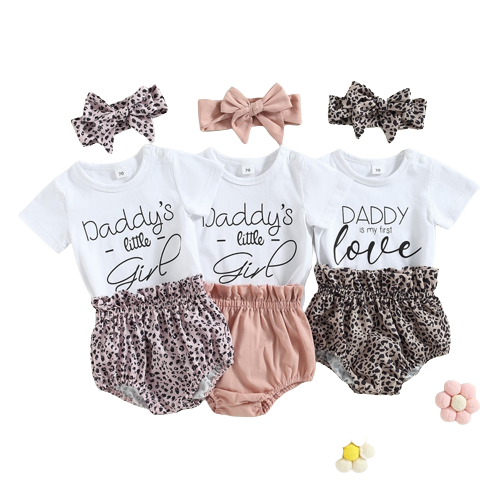 Lovely Baby Girl Summer Clothes Sets 0-18M Letter Print Short Sleeve Bodysuits+Ruffles High Waist Shorts+Headband Outfits