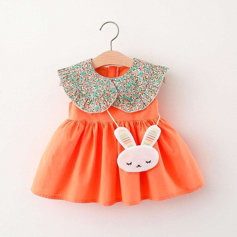 2Pcs/Set Sweet Baby Girl Summer Dresses with Floral Cartoon Print