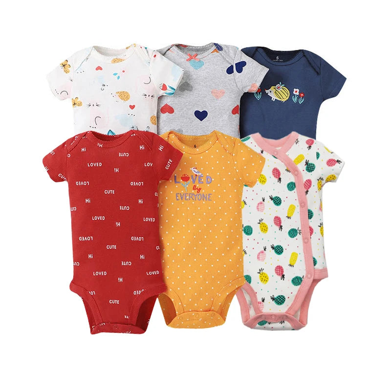 3-6Pcs/Lot Baby Bodysuits Summer Newborn Baby Clothes 100% Cotton Cartoon Baby Clothing Infant Bebe Baby Boy Girl Clothes 0-24M