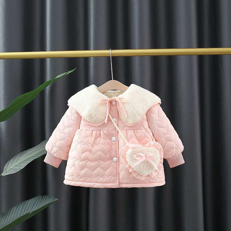 2pcs Winter Baby Girls Cotton Coat Fashion Doll Collar Children Clothes Set Overalls Warm Toddler Jacket Kids Costume