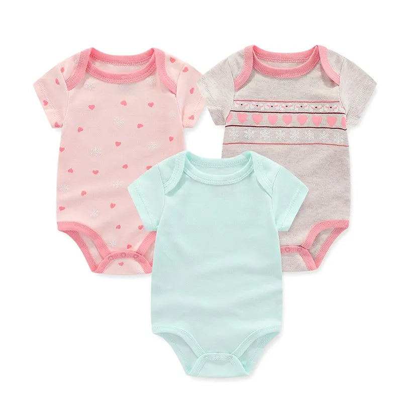 3Pieces Unisex New Born Bodysuits Set Cotton Baby Girl Clothes Cartoon Baby Boy Clothes 0-12M Short Sleeve Bebes