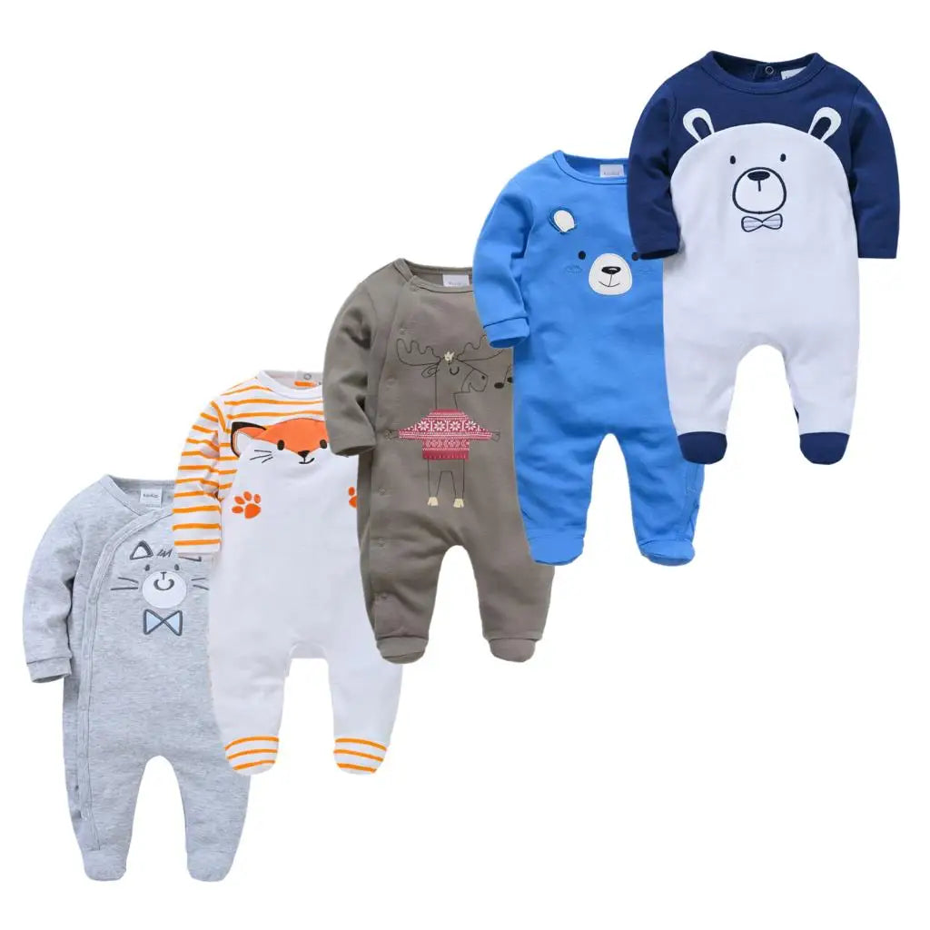 Unisex Newborn Pajamas 3/5Pcs Baby Girl Jumpsuit 2022 Long Sleeves Boys Pyjamas Clothes Body Suit Cartoon 0-12M Infant Outfits