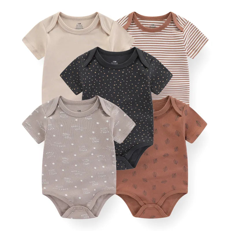 5Pieces Unisex Bodysuits 2023 Newborn Baby Girl Clothes Cotton Cartoon Baby Boy Clothes Set Solid Color Print Summer Bebes