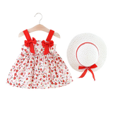 Sweet Strawberry Bow Strap Dress for Baby Girls