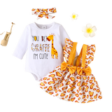 Adorable Baby Girl Outfit Set: Cartoon Fox Dress Heart Romper, Suspender Bowknot Dress, and Headband