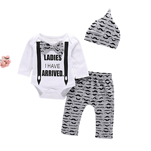 0-2Y 3pcs Newborn Baby Boy Clothes Long Sleeve Hooded Jumpsuit Top & Pants