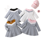 Autumn Baby Girls Cute Dress - Long Sleeve Patchwork A-line - Babbez