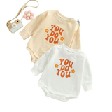Adorable Autumn Newborn Baby Girls Rompers with Cartoon Letter and Flower Print