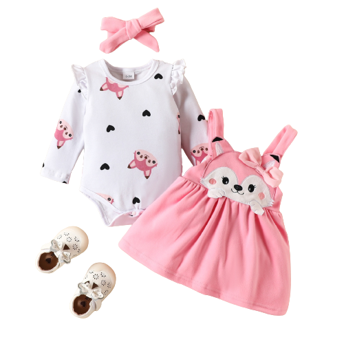 Adorable Fox and Elephant Baby Girl Outfit Set for Parties and Playtime