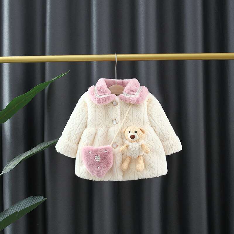 2pcs Winter Baby Girl Christmas Coat Thickened Children's Sweater Jacket Lapel Overalls Toddler Kids Costume