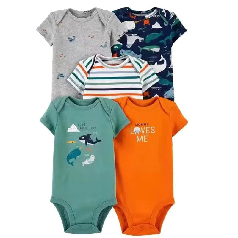 Babbez 5-Piece Unisex Newborn Baby Bodysuit Set - Comfortable and Convenient Infant Clothing