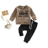 Rustic Style Baby Boy Clothes: Cow Print Sweatshirt and Drawstring Pants Set