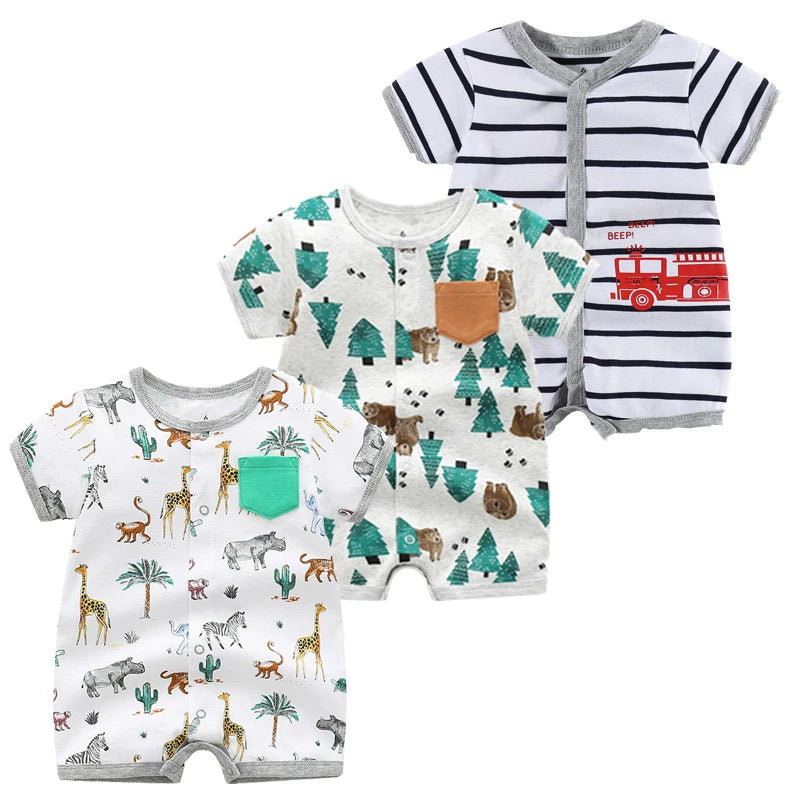 3PCS Newborn Baby Rompers: Summer Cotton Clothing for Infants