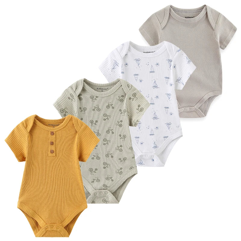 4Pieces Cotton Baby Girl Clothes Print Short Sleeve Bodysuit New Born Baby Boy Clothes Sets 0-12M Summer Animal Bebes