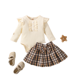 Baby Girl Outfit Sets Pink Dots Lace Romper+Layered Denim Skirts Newborn Birth Set Baby Girl Clothes