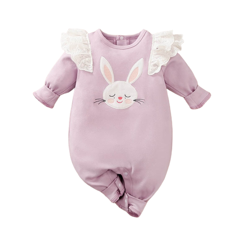 Sweet Pink Rabbit Girl Rompers Overalls for Newborns and Toddlers