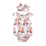 2Pcs Bunny Printed Easter Day Outfits for Baby Girls: Bodysuit and Headband Set