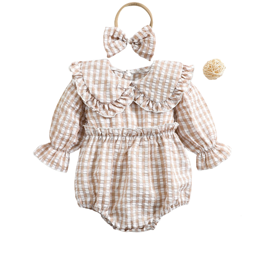 Adorable Plaid Baby Rompers for Your Little One's Special Occasions | Newborn Girls Clothing 2Pcs Set | Perfect for Kids Toddler Costume and Autumn Infant Outwear