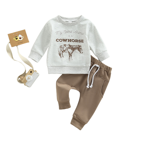 Adorable Western Style Cow Print 2-Piece Outfit for Baby Boys