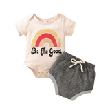 Adorable Newborn Baby Girl Summer Clothing Set with Rainbow Print Bodysuit and Shorts