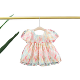 Solid Color Birthday Party Baby Girl Princess Evening Dresses Summer Kids Bowknot Puff Sleeves Children Clothes 0 To 3 Y Toddler