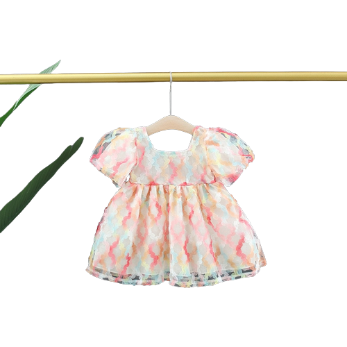 Solid Color Birthday Party Baby Girl Princess Evening Dresses Summer Kids Bowknot Puff Sleeves Children Clothes 0 To 3 Y Toddler