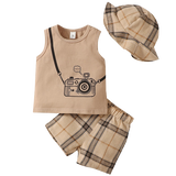 Baby Boys Camera Print Tank Top Plaid Shorts Summer Outfit