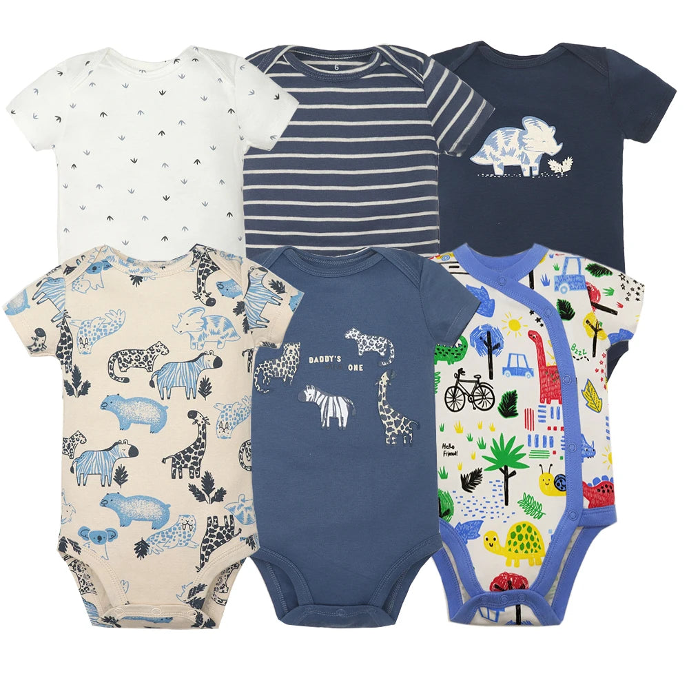 3-6Pcs/Lot Baby Bodysuits Summer Newborn Baby Clothes 100% Cotton Cartoon Baby Clothing Infant Bebe Baby Boy Girl Clothes 0-24M