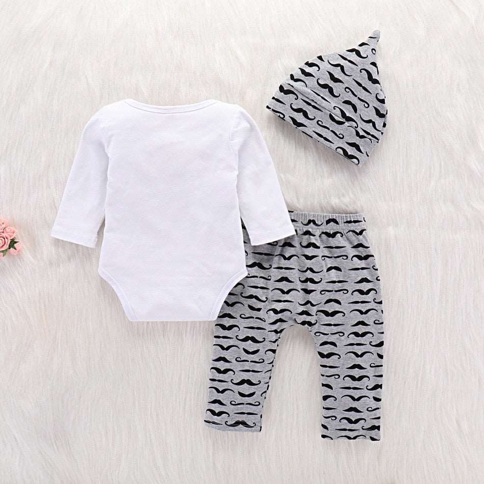 0-2Y 3pcs Newborn Baby Boy Clothes Long Sleeve Hooded Jumpsuit Top & Pants