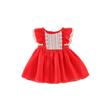 Sweet Red Mesh Puffed Baby Girl Evening Dress for Birthday Party