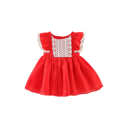 Sweet Red Mesh Puffed Baby Girl Evening Dress for Birthday Party