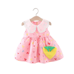2Pcs/Set Baby Girl Summer Dress Lace Lapel Love Print Kids Costume