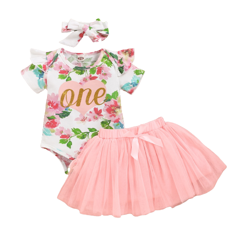 Newborn Baby Clothes Summer Sets For Girls Lace Sleeve Romper+Bow Skirts 3pcs Toddler Girls Outfits Suit