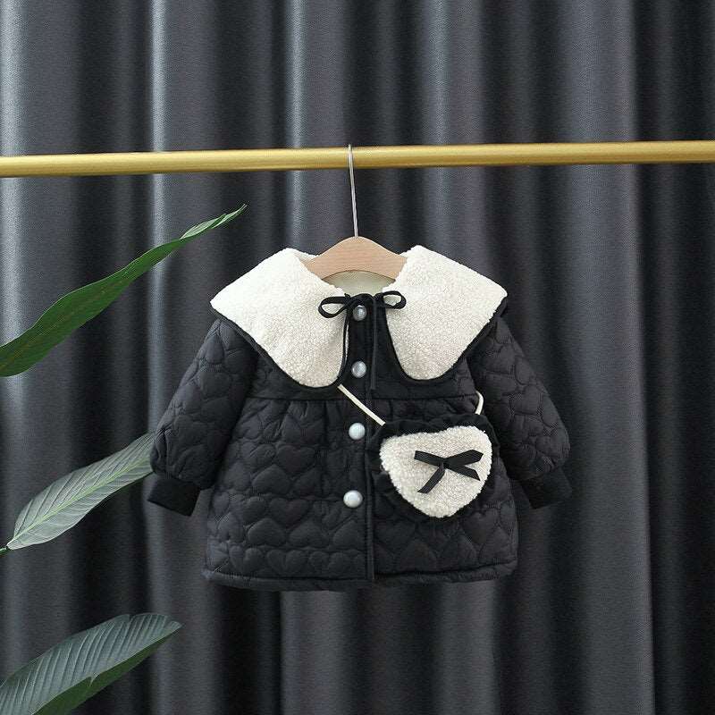 2pcs Winter Baby Girls Cotton Coat Fashion Doll Collar Children Clothes Set Overalls Warm Toddler Jacket Kids Costume