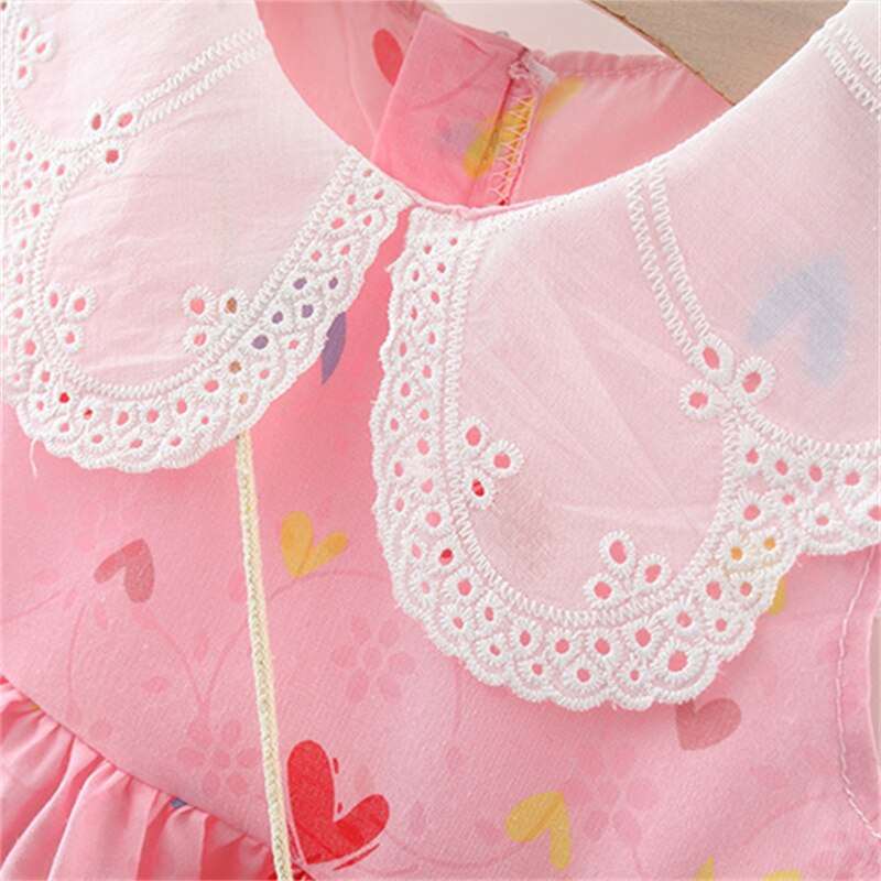 2Pcs/Set Baby Girl Summer Dress Lace Lapel Love Print Kids Costume