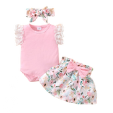Newborn Baby Clothes Summer Sets For Girls Lace Sleeve Romper+Bow Skirts 3pcs Toddler Girls Outfits Suit