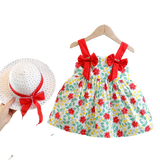 Summer Flower Bow Suspender Dress for Baby Girls