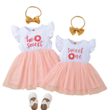 Summer Baby Girls Birthday Party Dress with Letter Print and Lace Tutu