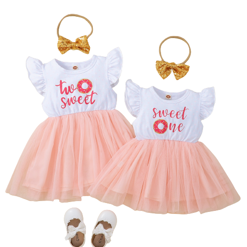 Summer Baby Girls Birthday Party Dress with Letter Print and Lace Tutu
