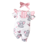 Adorable Elephant Print Baby Girl Romper Set for Spring/Summer