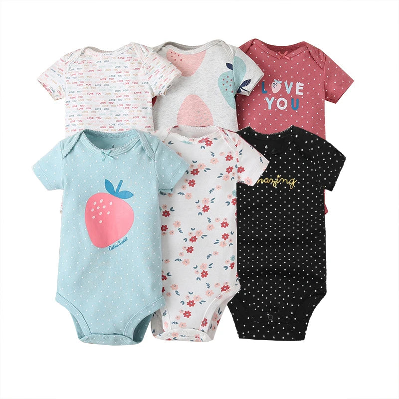 3-6Pcs/Lot Baby Bodysuits Summer Newborn Baby Clothes 100% Cotton Cartoon Baby Clothing Infant Bebe Baby Boy Girl Clothes 0-24M