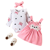 Adorable Baby Girl Outfit Set with Cartoon Fox Dress, Heart Romper, and Suspender Bowknot Dress