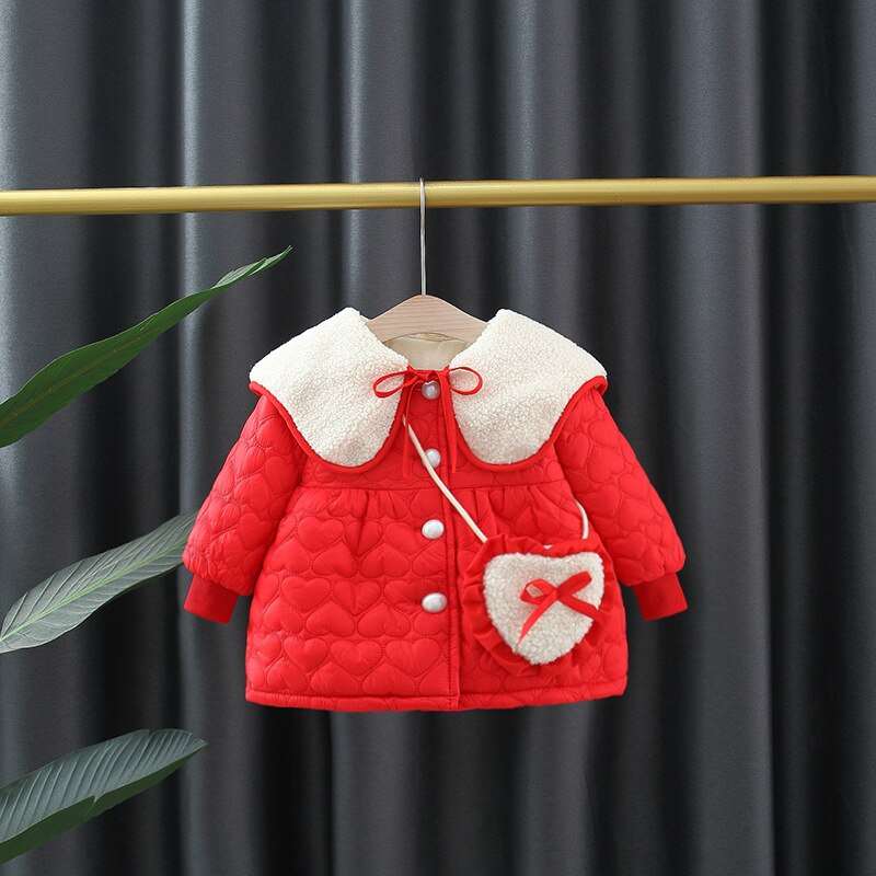 2pcs Winter Baby Girls Cotton Coat Fashion Doll Collar Children Clothes Set Overalls Warm Toddler Jacket Kids Costume