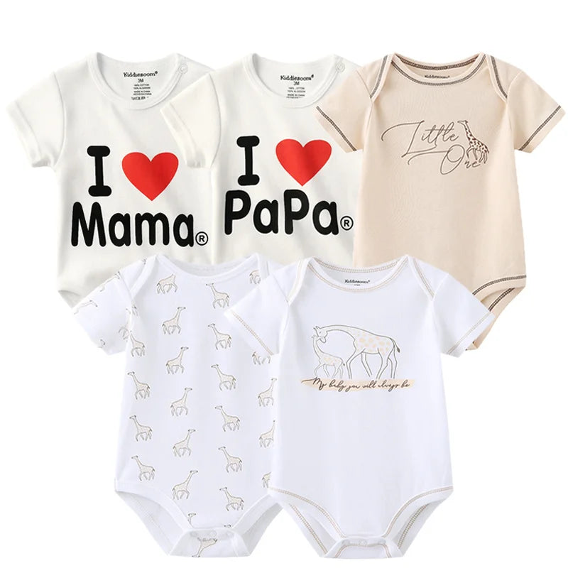 5pcs/lots Newborn Baby Rompers Short Sleeve Cotton Fashion Overalls Infantis Clothes Roupas De Bebe Outfit Kids Clothing