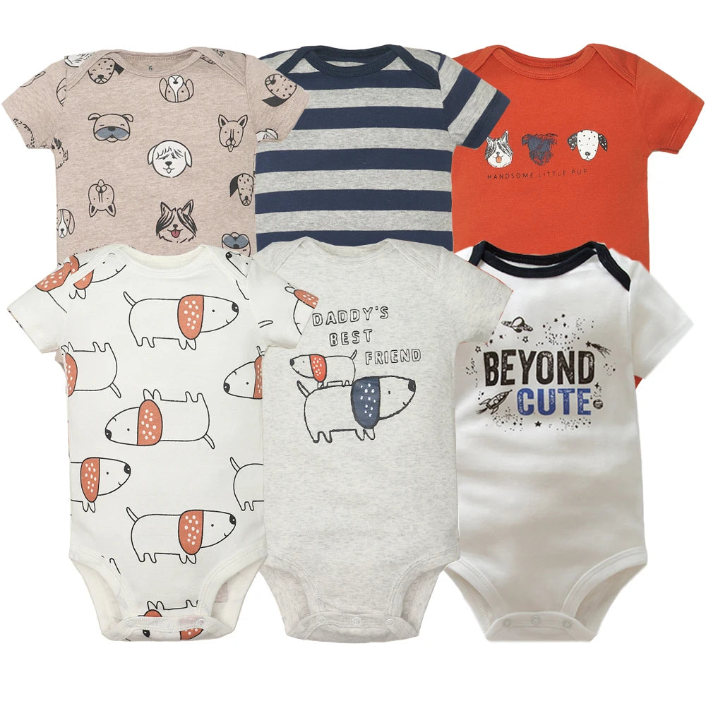 3-6Pcs/Lot Baby Bodysuits Summer Newborn Baby Clothes 100% Cotton Cartoon Baby Clothing Infant Bebe Baby Boy Girl Clothes 0-24M